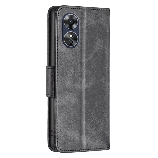 Oppo A17 Hoesje, MobyDefend Wallet Book Case Met Koord, Zwart