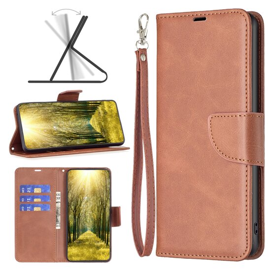 Oppo A17 Hoesje, MobyDefend Wallet Book Case Met Koord, Bruin