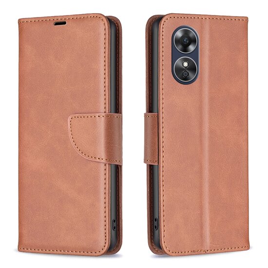 Oppo A17 Hoesje, MobyDefend Wallet Book Case Met Koord, Bruin