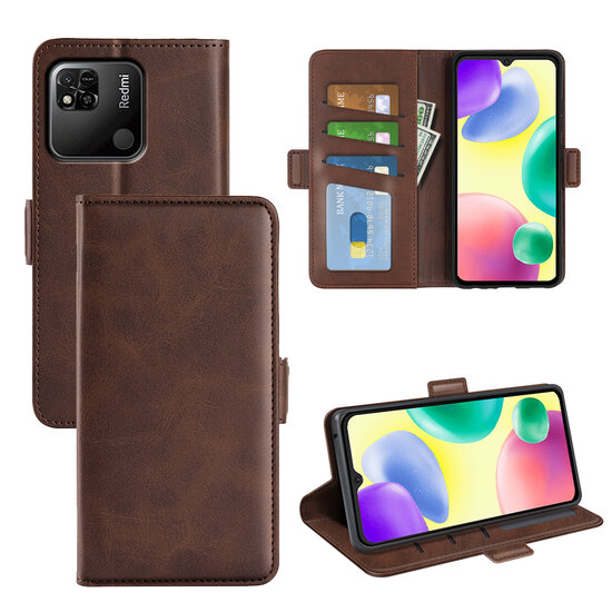 Xiaomi Redmi 10A Hoesje - MobyDefend Luxe Wallet Book Case (Sluiting Zijkant) - Bruin