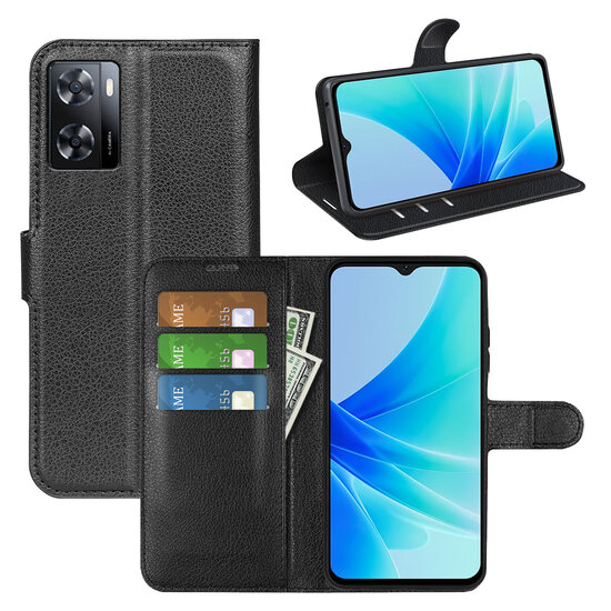 Oppo A57 / A57s / A77 Hoesje, MobyDefend Kunstleren Wallet Book Case (Sluiting Voorkant), Zwart