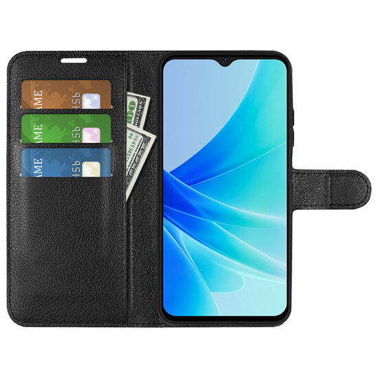 Oppo A57 / A57s / A77 Hoesje, MobyDefend Kunstleren Wallet Book Case (Sluiting Voorkant), Zwart