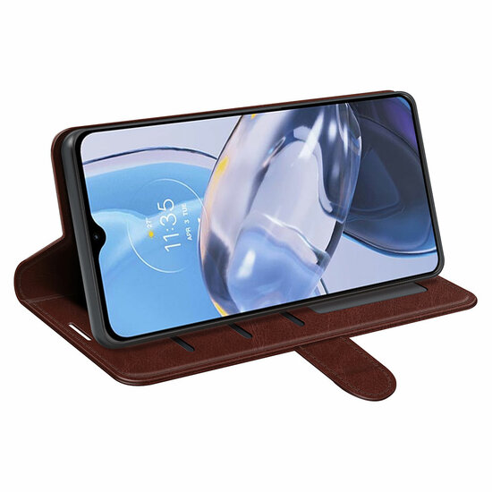 Motorola Moto E22 / E22i Hoesje - MobyDefend Wallet Book Case (Sluiting Achterkant) - Bruin