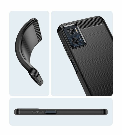 Motorola Moto E22 / E22i Hoesje - MobyDefend TPU Backcover - Geborstelde Metaal &amp; Carbon-Look - Zwart
