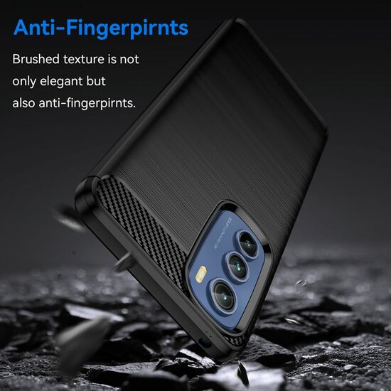 Motorola Moto E22 / E22i Hoesje - MobyDefend TPU Backcover - Geborstelde Metaal &amp; Carbon-Look - Blauw
