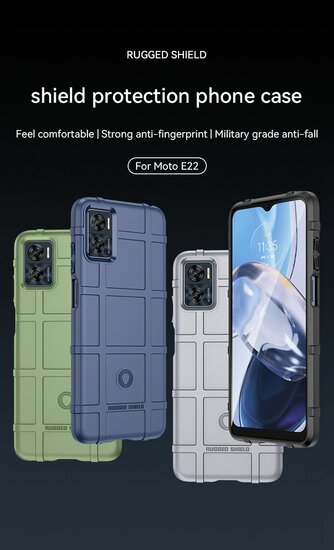 Motorola Moto E22 / E22i Hoesje, Rugged Shield TPU Gelcase, Blauw