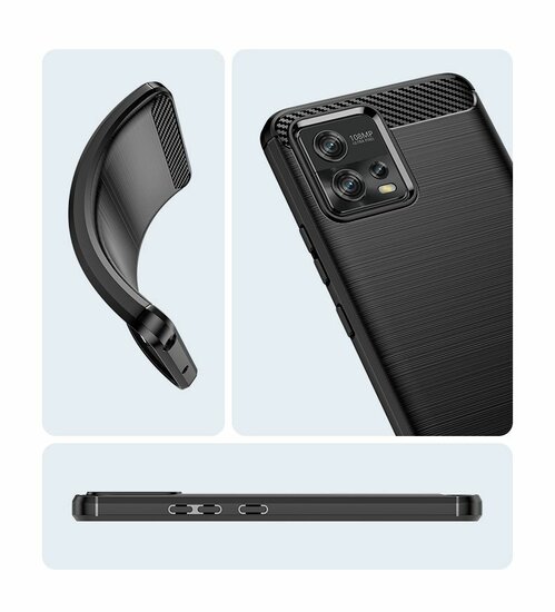 Motorola Moto G72 Hoesje - MobyDefend TPU Backcover - Geborstelde Metaal &amp; Carbon-Look - Blauw