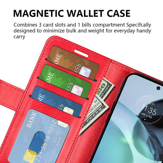 Motorola Moto G72 Hoesje, MobyDefend Wallet Book Case (Sluiting Achterkant), Bruin
