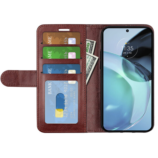 Motorola Moto G72 Hoesje, MobyDefend Wallet Book Case (Sluiting Achterkant), Bruin
