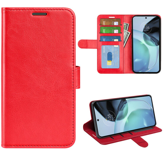 Motorola Moto G72 Hoesje, MobyDefend Wallet Book Case (Sluiting Achterkant), Rood