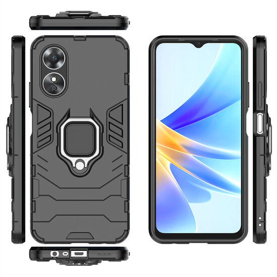 Oppo A17 Hoesje - MobyDefend Dubbelgelaagde Pantsercase Met Standaard - Blauw