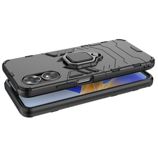 Oppo A17 Hoesje - MobyDefend Dubbelgelaagde Pantsercase Met Standaard - Blauw