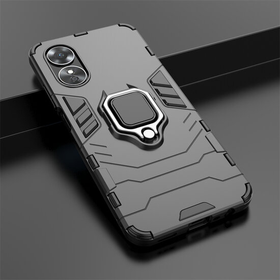 Oppo A17 Hoesje - MobyDefend Dubbelgelaagde Pantsercase Met Standaard - Blauw