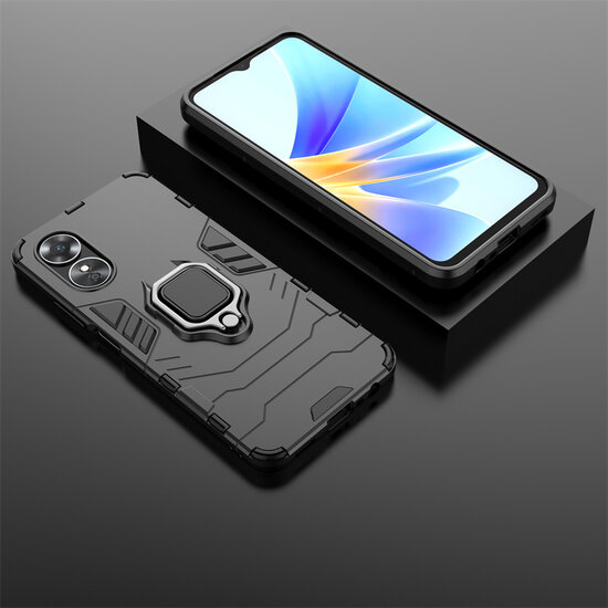 Oppo A17 Hoesje - MobyDefend Dubbelgelaagde Pantsercase Met Standaard - Blauw
