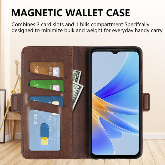 Oppo A17 Hoesje, MobyDefend Luxe Wallet Book Case (Sluiting Zijkant), Bruin