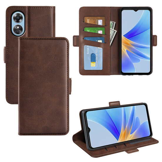 Oppo A17 Hoesje, MobyDefend Luxe Wallet Book Case (Sluiting Zijkant), Bruin