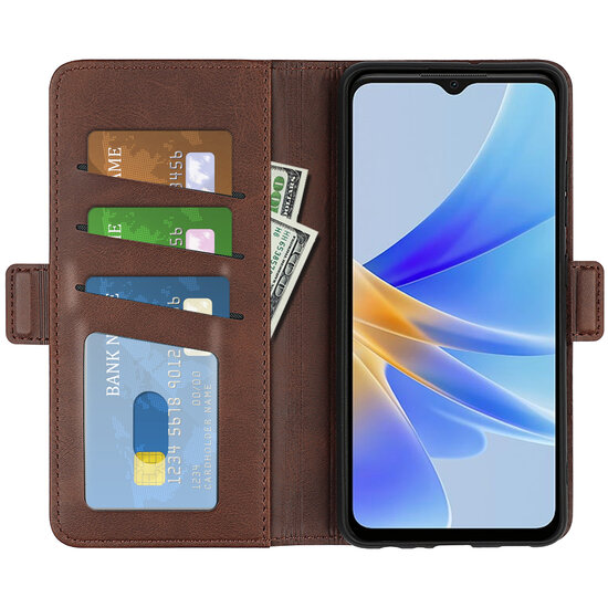 Oppo A17 Hoesje, MobyDefend Luxe Wallet Book Case (Sluiting Zijkant), Bruin