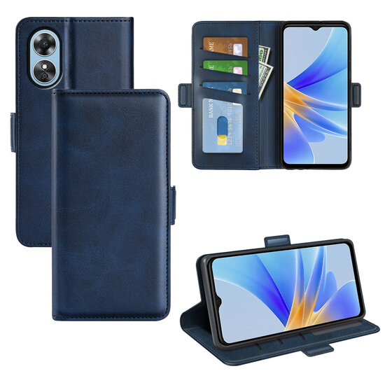 Oppo A17 Hoesje, MobyDefend Luxe Wallet Book Case (Sluiting Zijkant), Blauw