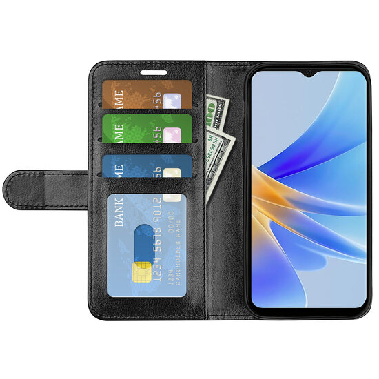 Oppo A17 Hoesje, MobyDefend Wallet Book Case (Sluiting Achterkant), Zwart