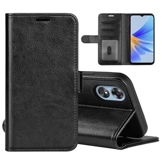 Oppo A17 Hoesje, MobyDefend Wallet Book Case (Sluiting Achterkant), Zwart