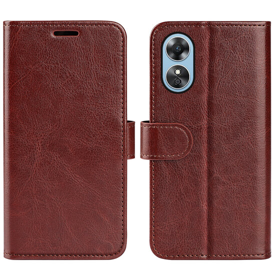 Oppo A17 Hoesje, MobyDefend Wallet Book Case (Sluiting Achterkant), Bruin