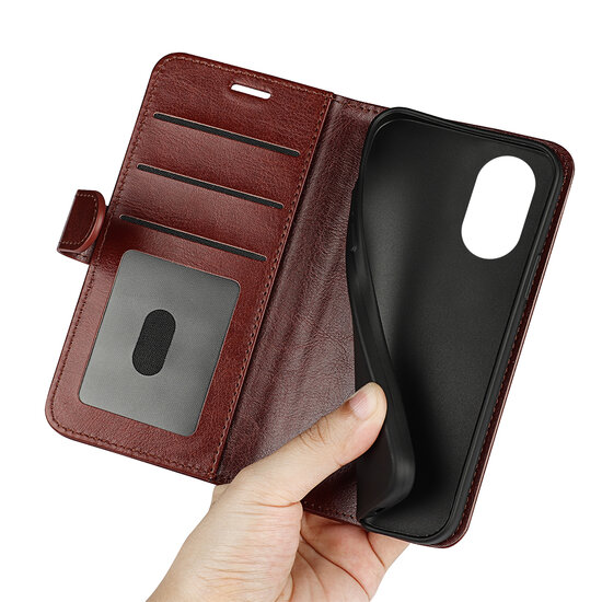 Oppo A17 Hoesje - MobyDefend Wallet Book Case (Sluiting Achterkant) - Bruin