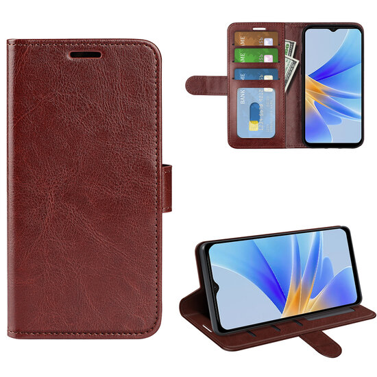 Oppo A17 Hoesje, MobyDefend Wallet Book Case (Sluiting Achterkant), Bruin