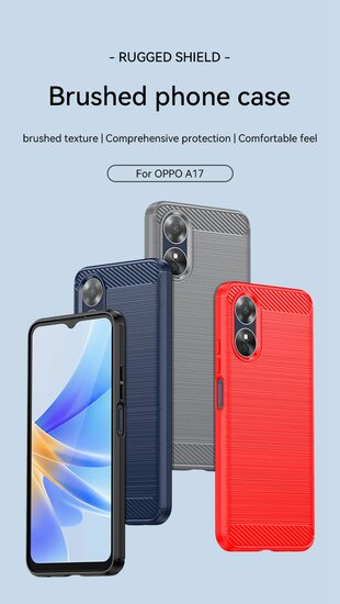 Oppo A17 Hoesje, MobyDefend TPU Gelcase, Geborsteld Metaal + Carbonlook, Zwart