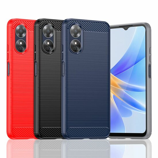 Oppo A17 Hoesje - MobyDefend TPU Backcover - Geborstelde Metaal &amp; Carbon-Look - Blauw