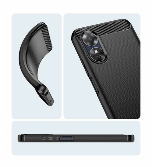 Oppo A17 Hoesje - MobyDefend TPU Backcover - Geborstelde Metaal &amp; Carbon-Look - Blauw