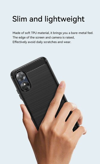 Oppo A17 Hoesje - MobyDefend TPU Backcover - Geborstelde Metaal &amp; Carbon-Look - Blauw