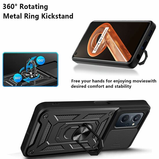 Oppo A17 Hoesje - MobyDefend Pantsercase Met Draaibare Ring - Goud