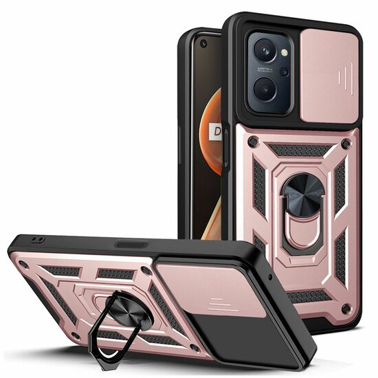 Oppo A17 Hoesje - MobyDefend Pantsercase Met Draaibare Ring - Ros&eacute;