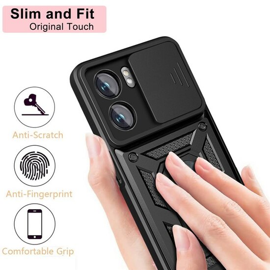 Oppo A57 / A57s / A77 Hoesje - MobyDefend Pantsercase Met Draaibare Ring - Zilvergrijs