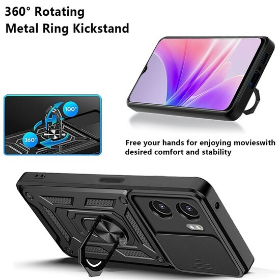 Oppo A57 / A57s / A77 Hoesje - MobyDefend Pantsercase Met Draaibare Ring - Ros&eacute;