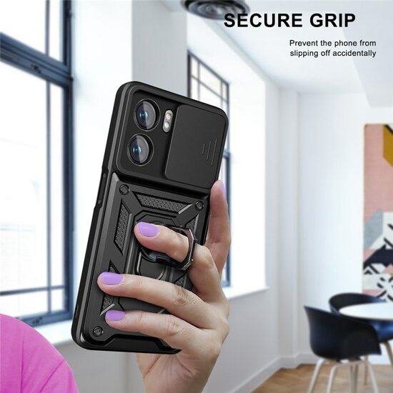 Oppo A57 / A57s / A77 Hoesje - MobyDefend Pantsercase Met Draaibare Ring - Rood