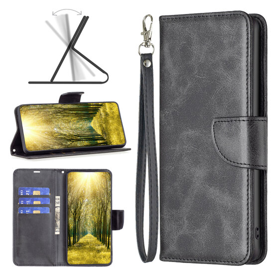 Oppo A57 / A57s / A77 Hoesje, MobyDefend Wallet Book Case Met Koord, Zwart