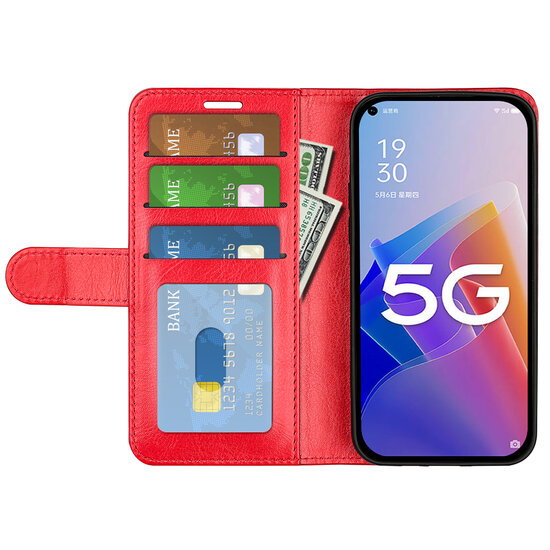 Oppo Reno 8 Lite Hoesje, MobyDefend Wallet Book Case (Sluiting Achterkant), Rood