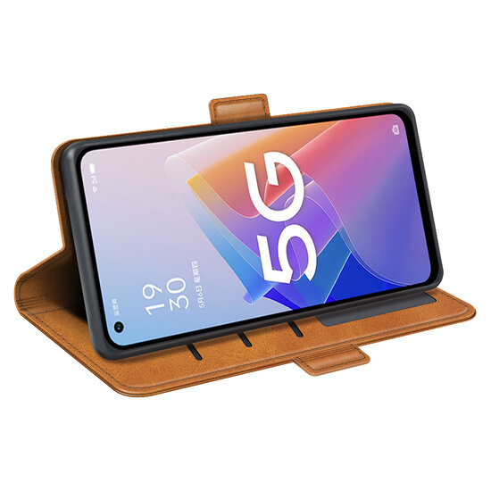Oppo Reno 8 Lite Hoesje - MobyDefend Luxe Wallet Book Case (Sluiting Zijkant) - Lichtbruin