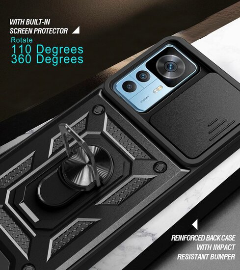 Xiaomi 12T / 12T Pro Hoesje - MobyDefend Pantsercase Met Draaibare Ring - Rood