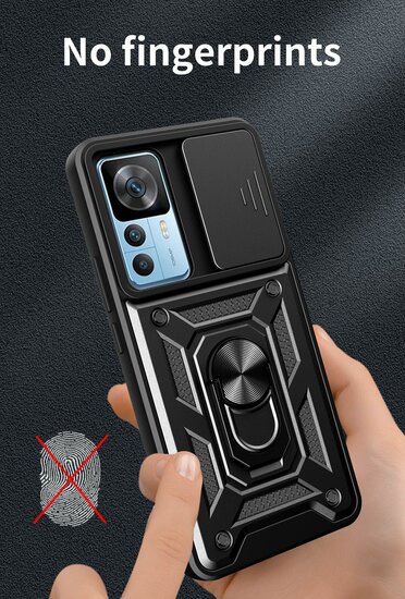 Xiaomi 12T / 12T Pro Hoesje - MobyDefend Pantsercase Met Draaibare Ring - Rood