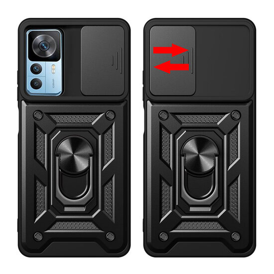 Xiaomi 12T / 12T Pro Hoesje - MobyDefend Pantsercase Met Draaibare Ring - Rood