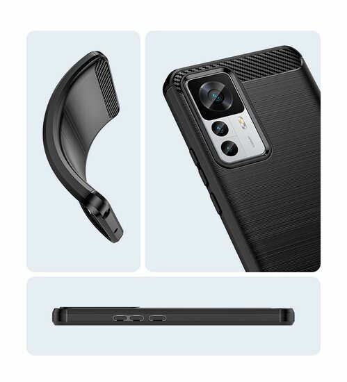 Xiaomi 12T / 12T Pro Hoesje - MobyDefend TPU Backcover - Geborstelde Metaal &amp; Carbon-Look - Rood