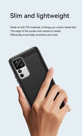 Xiaomi 12T / 12T Pro Hoesje - MobyDefend TPU Backcover - Geborstelde Metaal &amp; Carbon-Look - Rood