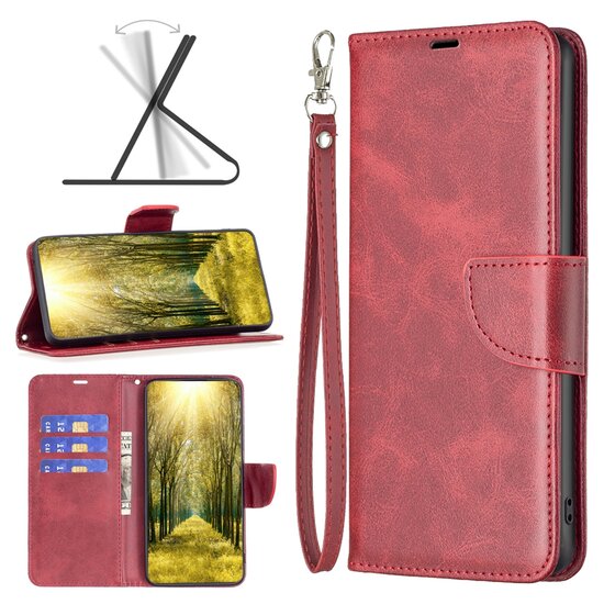 Xiaomi Redmi 10A Hoesje, MobyDefend Wallet Book Case Met Koord, Rood