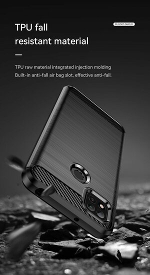 Xiaomi Redmi 10A Hoesje, MobyDefend TPU Gelcase, Geborsteld Metaal + Carbonlook, Zwart