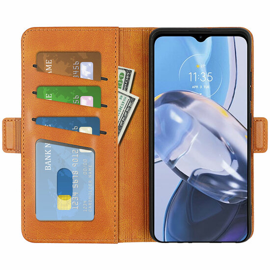 Motorola Moto E22 / E22i Hoesje, MobyDefend Luxe Wallet Book Case (Sluiting Zijkant), Lichtbruin