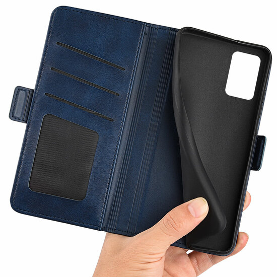 Motorola Moto E22 / E22i Hoesje, MobyDefend Luxe Wallet Book Case (Sluiting Zijkant), Blauw