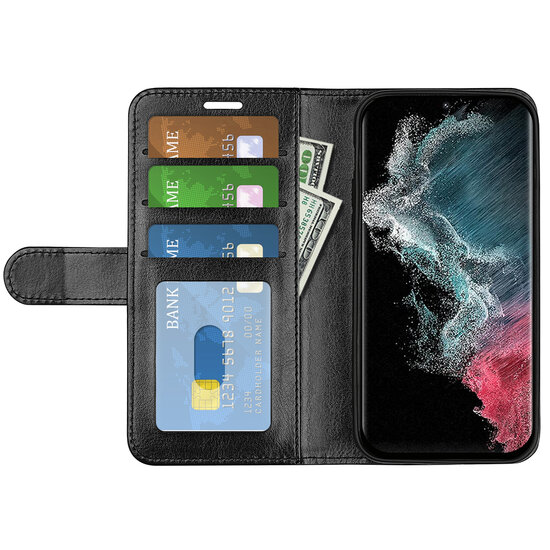 Samsung Galaxy S23 Ultra Hoesje, MobyDefend Wallet Book Case (Sluiting Achterkant), Zwart