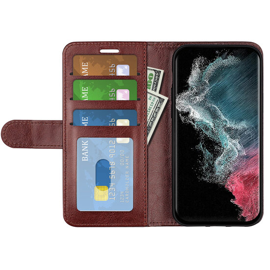 Samsung Galaxy S23 Ultra Hoesje, MobyDefend Wallet Book Case (Sluiting Achterkant), Bruin